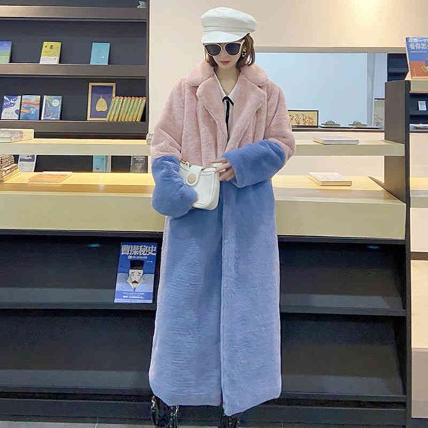 

women's jackets [ewq] korea parka winter clothing women faux fur jacket color matching lapel overcoat thick warm female plush coat 16e3, Black;brown