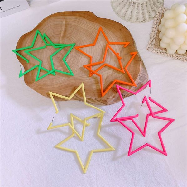 

hbp exaggerated color spray paint alloy pentagram cool simple fashion versatile magazine style earrings, Silver