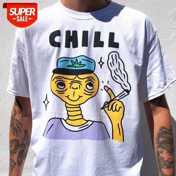 

sunfiz yf 2020 new alien smoking chill print funny t shirts vintage short sleeve tees round neck cotton graphic tee #cq0b, White