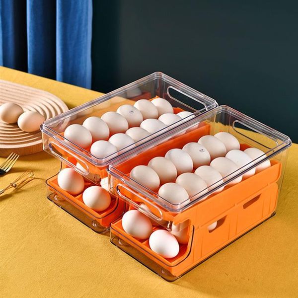 

storage bottles & jars egg holder for refrigerator auto scrolling 24 grid box clear fridge slide container tray kitchen organizer grey