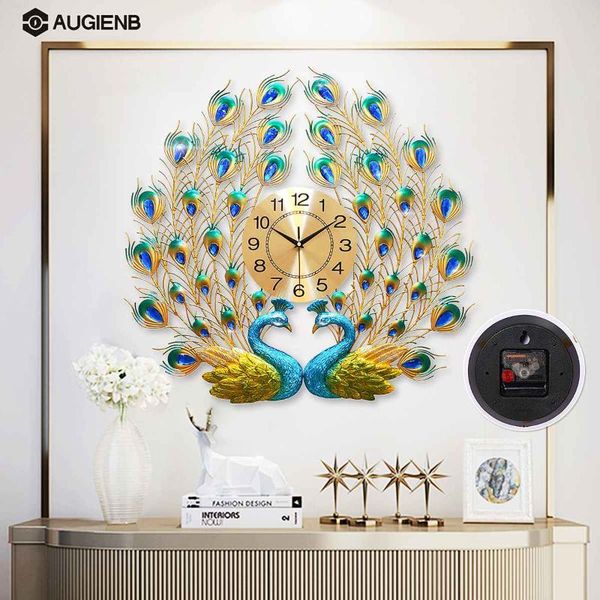 

60x60cm large 3d diamond crystal quartz peacock wall clocks european modern home living room decor silent metal wall clock