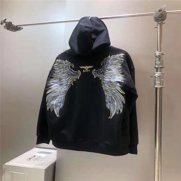 

hoodies b hooded sweater loose casual wing embroidery pullover men's long sleeve black