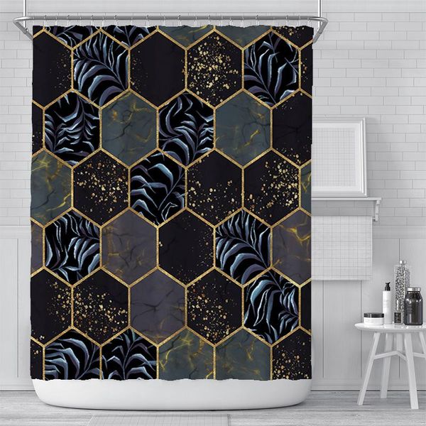 

shower curtains phnom penh hexagon pattern waterproof polyester rectangular curtain bathroom fabric home decor with plastic hooks