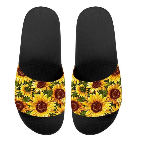 

slippers hycool floral sunflower print sandals for women men slip-on summer beach footwear indoor bathroom shower shoes outdoor, Black