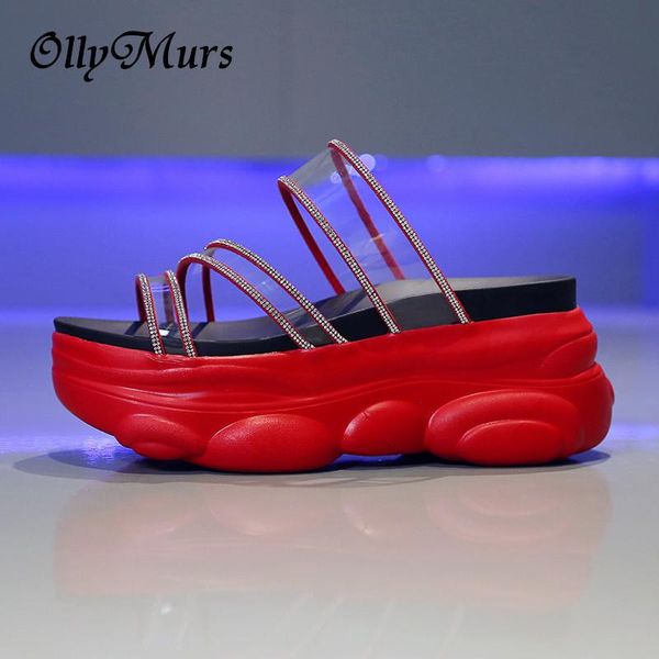 

slippers ollymurs fashion pearls pvc sandals crystal women summer 2021 super high heels platform slides woman chunky outside slipper, Black