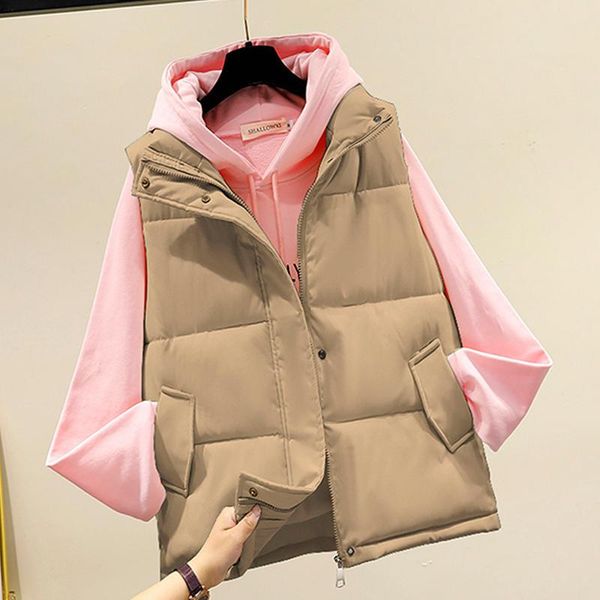 

women's vests 2021 autumn winter women vest solid plus size casual ladies sleeveless jacket loose stand collar waistcoat female coats m, Black;white