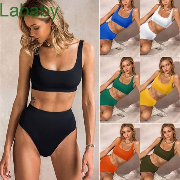 

bikini 2021 new knitted tank bikini high waist swimsuit two-piece sets conservative swimsuit fashion suit a125, Gray