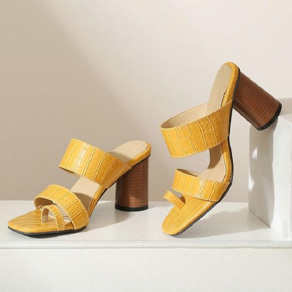 

slippers zawsthia 2021 summer yellow black silver round high heels woman open toe flip flops womens slides mules slip-on shoes