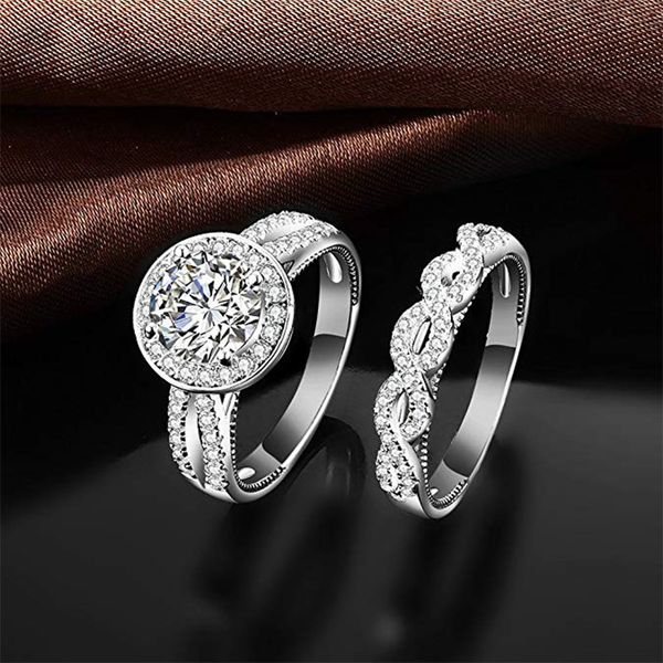 

mens and womens ring popular set with zirconium inlaid claw, Golden;silver