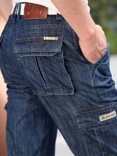 

men's jeans cargo men big size 29-40 42 casual military multi-pocket male clothes 2021 high quality, Blue