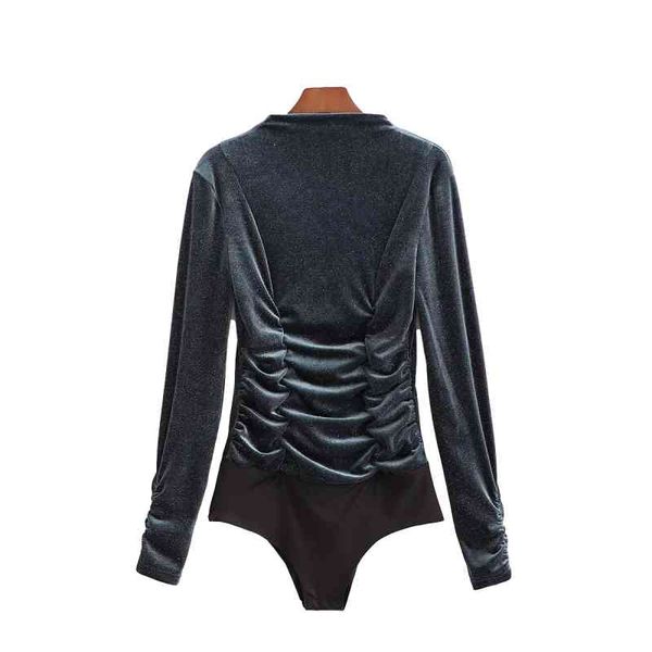 

women's jumpsuits & rompers elegant woman slim veet folds bofysuits 2021 spring fashion ladies shiny female vintage mock neck, Black;white