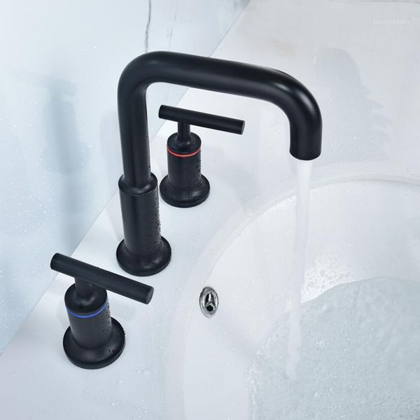

bathroom sink faucets black three pieces double handle deck mounted bathtub basin brass faucet and cold mixer water tap1