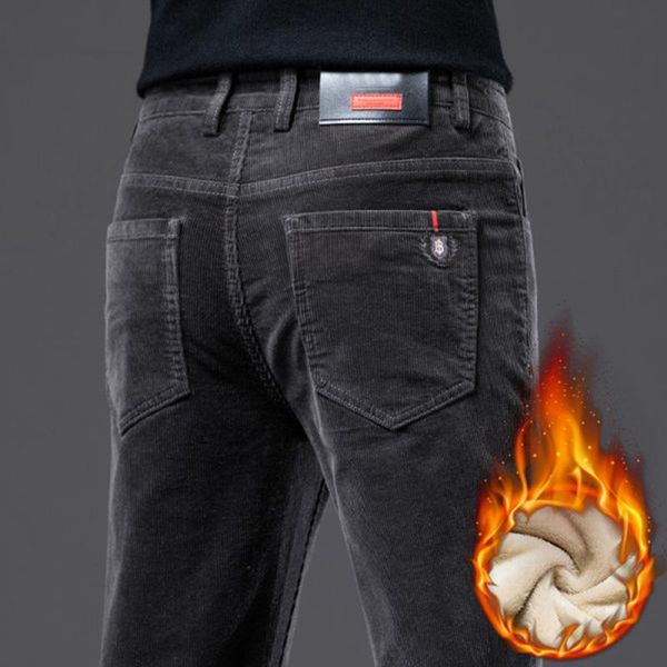 

men's pants autumn and winter corduroy casual business fashion elastic fleece stretch trousers male black gray army green navy