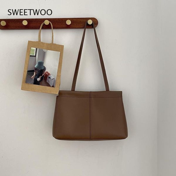 

shoulder bags 2021 solid color women's bag pu leather female middle handbags korean style ladies whole sale
