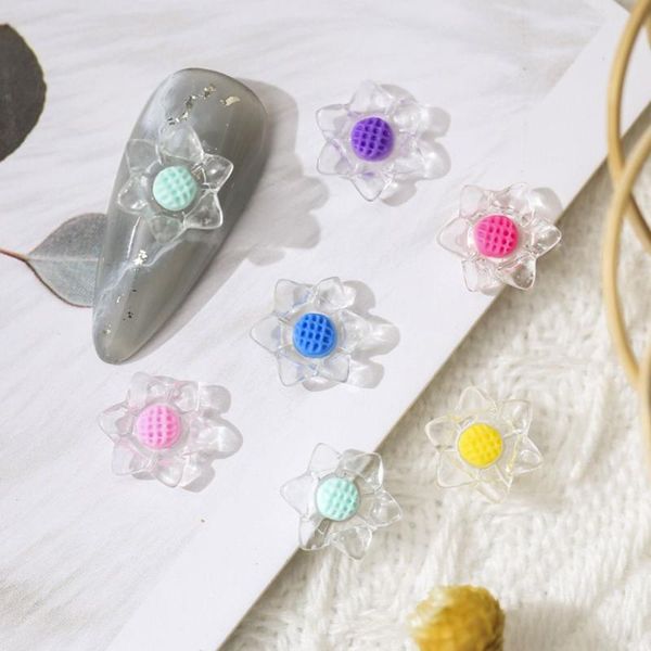 

nail art decorations six petal flower resin transparent colored dots small sweet, Silver;gold