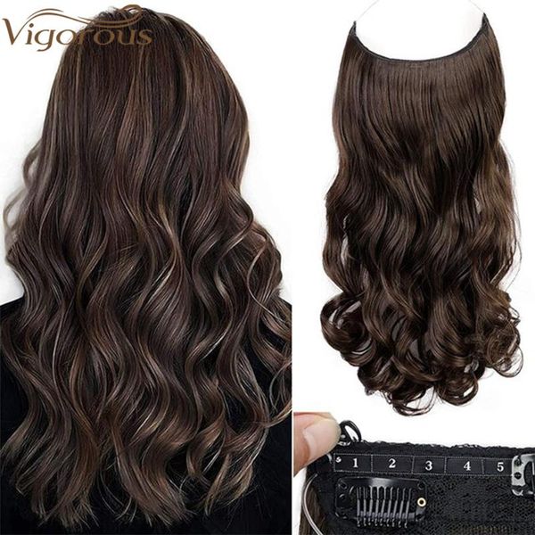 

synthetic wigs vigorous no clip wavy halo hair natural black blonde one piece false hairpiece fish line fake