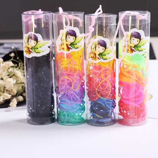 

hair accessories 80pcs/pack girls small disposable rubber elastic bands mini band candy color rainbow cartoon bag gift, Slivery;white