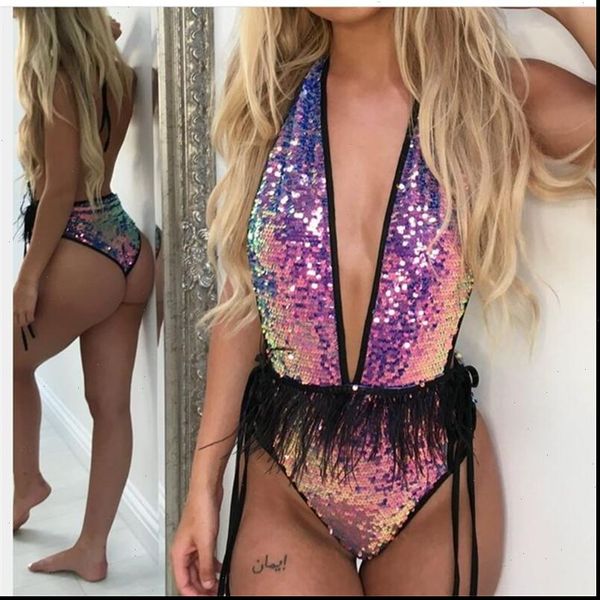 

2021 summer bling dazzling sequins backless bodysuits women beach one piece swimming suits rave festival clothes rompers, Black;white