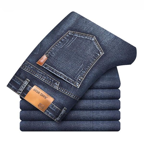

men's jeans slim spring and autumn fashion washed high-waist straight-leg pants/fashion classic high-quality stretch, Blue