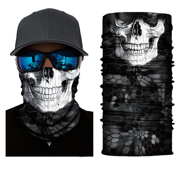 

high elastic 3d skull seamless bandana cycling scarf headwear face mask tube bike ski hiking magic bandanas balaclava men women, Black
