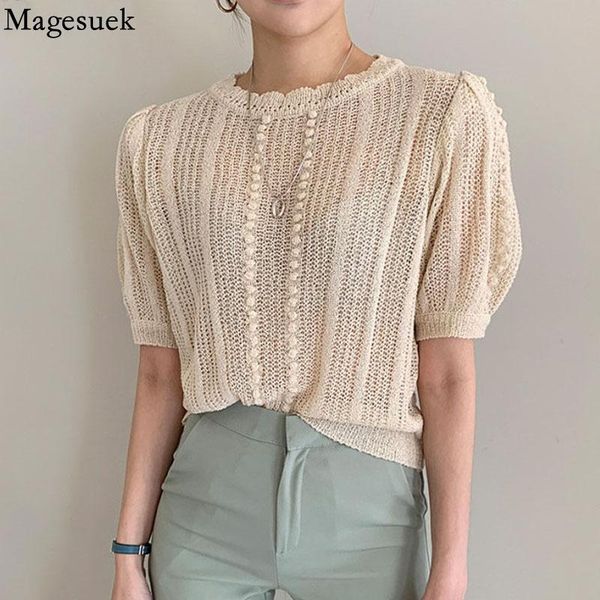 

women's blouses & shirts summer sweet knitting 2021 office lady hollow out sweaters loose gentle slim pullovers blusa 1567, White