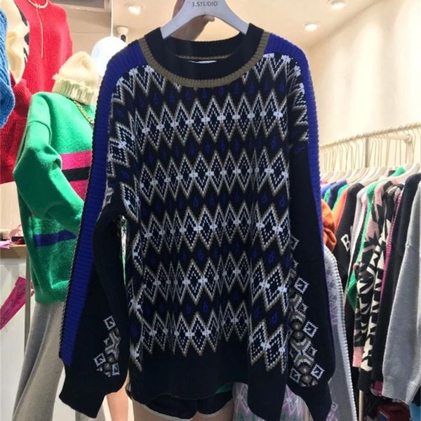 

standard fashion patch female sweater bat manga autumn and winter release diamond trellises around the neck knitted lady c5rl, White;black