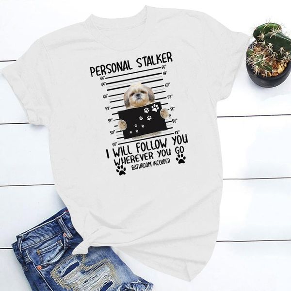 

women tshirt dog printed o-neck short t-shirts shirts girl younger love fashion all-match short sleeve couple t-shirt, White