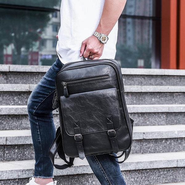 

backpack men's waterproof fashion pu travel bag casual large capacity