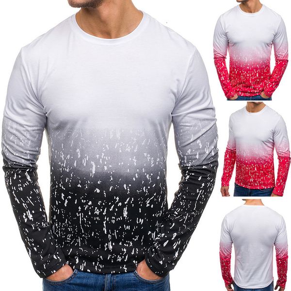 

autumn and winter 2020 new personalized floral dot gradient t-shirt men's long sleeve crew neck, White;black