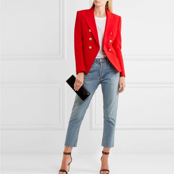 

women's suits & blazers fashion designer jacket metal lion buttons double breasted outer coat size s-xxxl r1t0, White;black