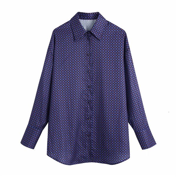 

women new blouse purple geometric print woman 2021 vintage collared button up long sleeve shirt ladies z8bc pzw2, White