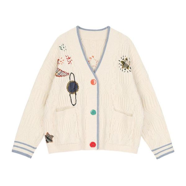 

women's knits & tees sweater cardigan 2021 long sleeve loose outer wear lazy style childlike planet embroidery spring autumn, White