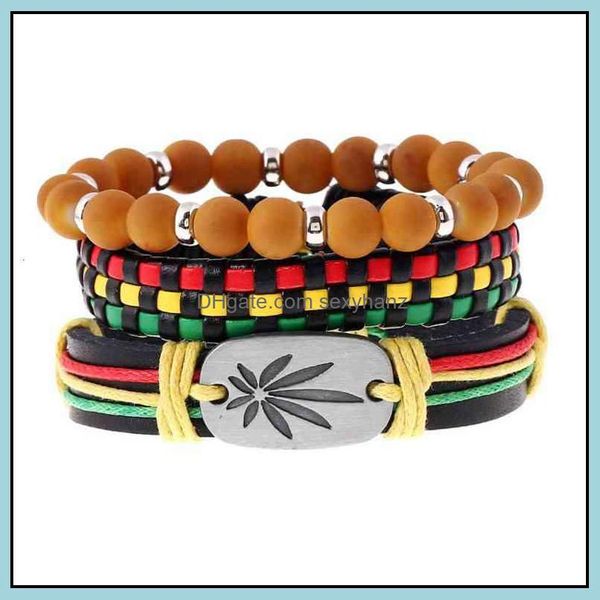 Charm-Armbänder, Schmuck, Armband, Reggae, Jamaika, Gelb, Grün, gewebtes Leder, DIY-Accessoires, Hip-Drop-Lieferung 2021 Ef7Nj