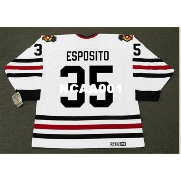 

001s #35 tony esposito chicago blackhawks 1970 ccm vintage hockey jersey or custom any name or number retro jersey, Black