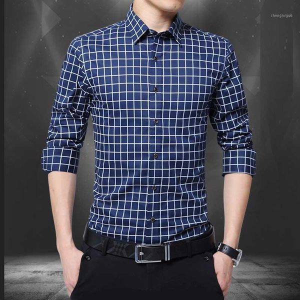 

autumn fashion brand men clothes slim fit long sleeve shirt plaid cotton casual social plus size -5xl men's dress shirts, White;black