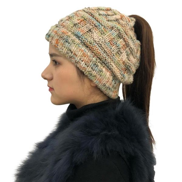 

beanie/skull caps winter hat women warm messy bun beanie soft knit skull, Blue;gray