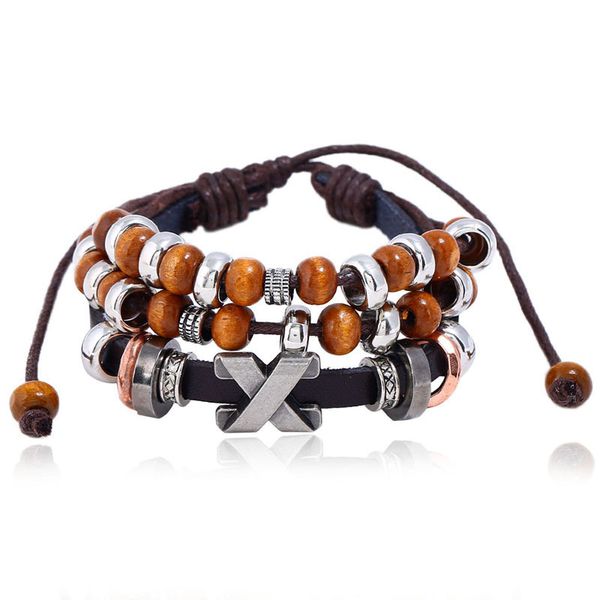 

bangles bracelet punk jewelry selling leather beaded cowhide cross, Black