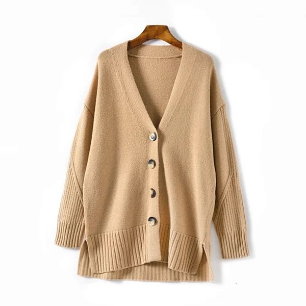 

2021 new hem split women knit cardigan v-neck solid color autumn and winter ladies casual sweater lrau, White;black
