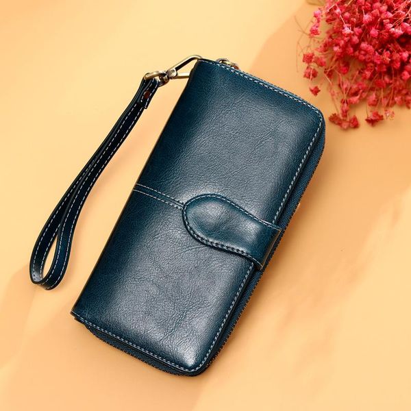 

woman holding purse, stylish solid color buckle multi-card bit ultra-large capacity zippered purse woman, Red;black