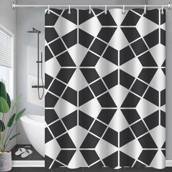 

shower curtains marble theme black and white bathroom geometric modern texture fabric waterproof decor bathtub cloth with hooks