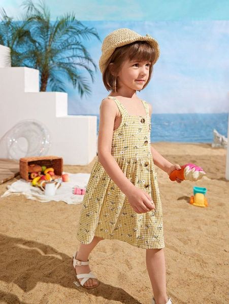 

toddler girls gingham and floral button front cami dress she, Red;yellow