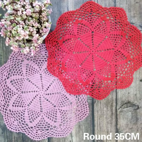 

mats & pads 35cm round vintage handmade crochet flowers wedding doily table placemat glass coffee mug tea towel for kitchen cotton