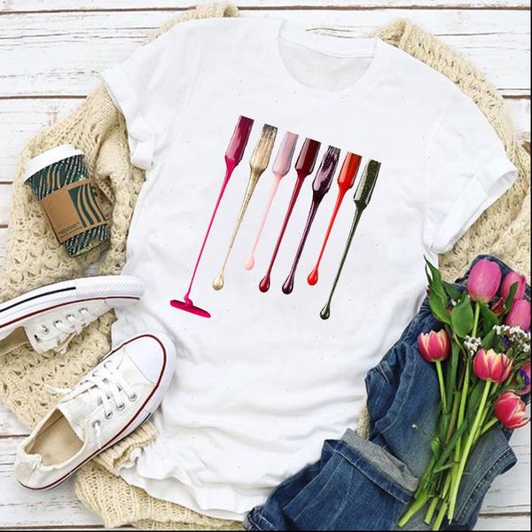 

women graphic drape 3d short sleeve finger nail print summer t shirt lady womens clothing clothes female t shirt, White
