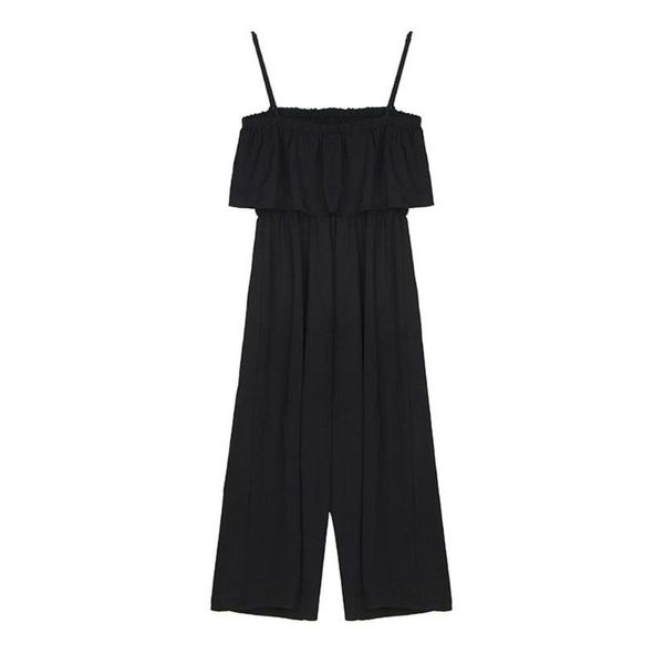 

women's jumpsuits & rompers yfashion women sling jumpsuit spring summer high waist wide-leg solid color fuller figure ninth pants, Black;white