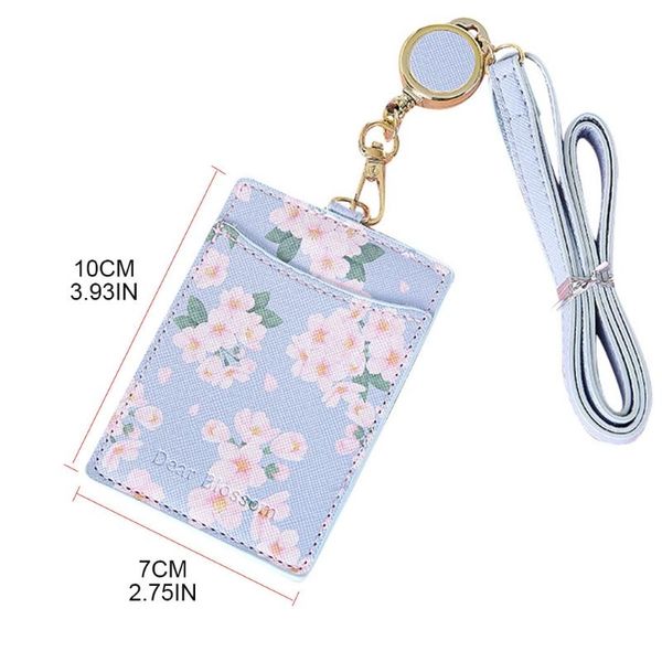 

card holders cute flowers pu leather bus id holder case badge retractable neck lanyard m68c, Brown;gray