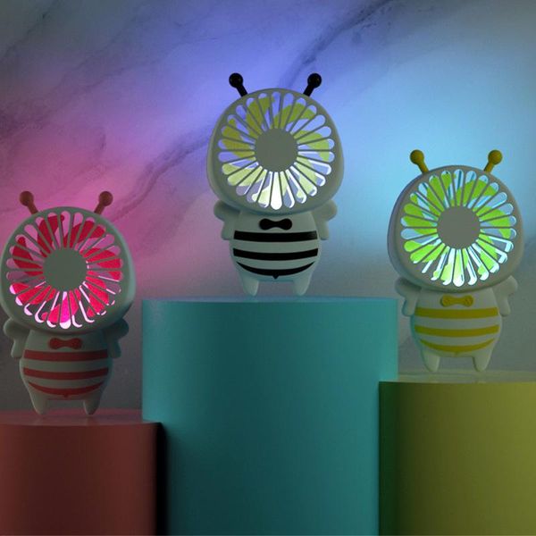 

electric fans cute little bee usb fan romantic colorful night lights portable handheld mini hanging neck charging cooling