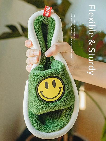 

2021 new men's eva anti-slip indoor plush slippers men winter warm thick sole women shoes slides bedroom mgca, Black