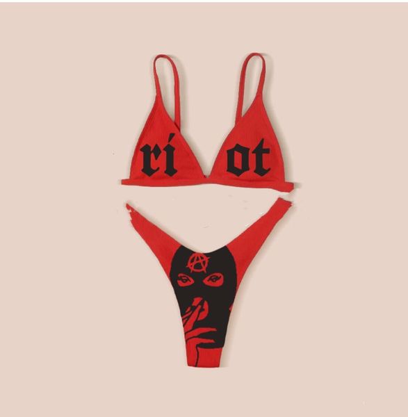 

bikini 2021 summer swimwear beachwear set new offset print whimsy girl polyester suit bath women female push up swimsuit m49d, Blue