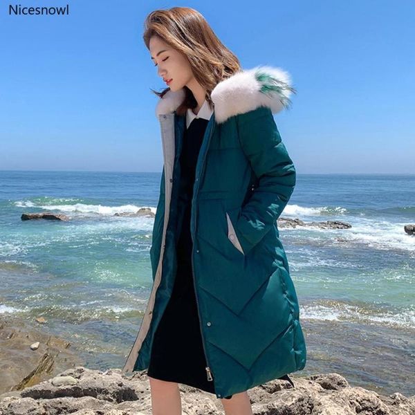 

women winter jacket coat slim winter quilted coat female long style hooded fur parkas thicken outerwear, Black