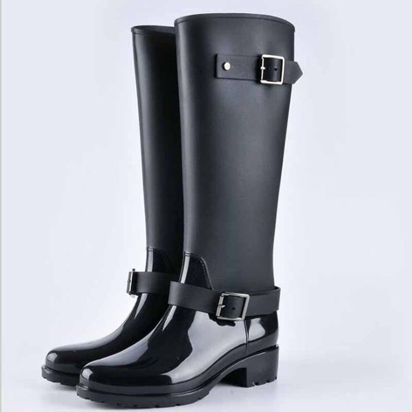 

boots 2021 punk style zipper tall women's pure color rain outdoor rubber water shoes for female plus size 35-40, Black